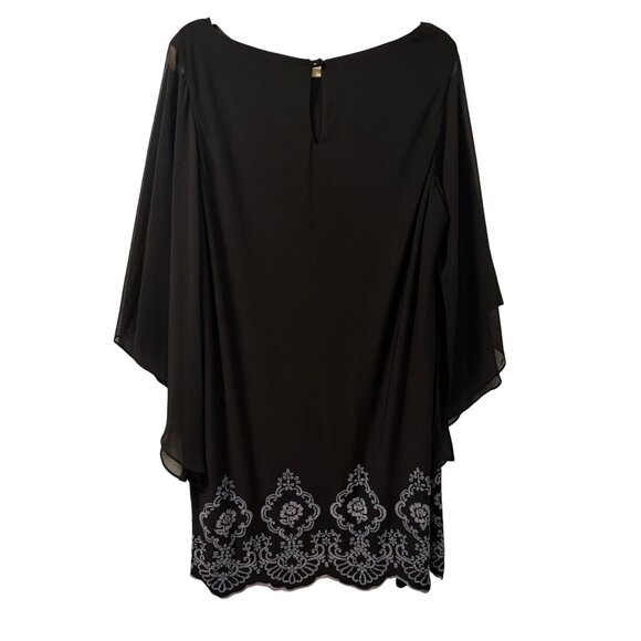 Xscape 20W Dress With Sheer Flutter Sleeves & Beaded Floral Embroidery - Picture 11 of 12